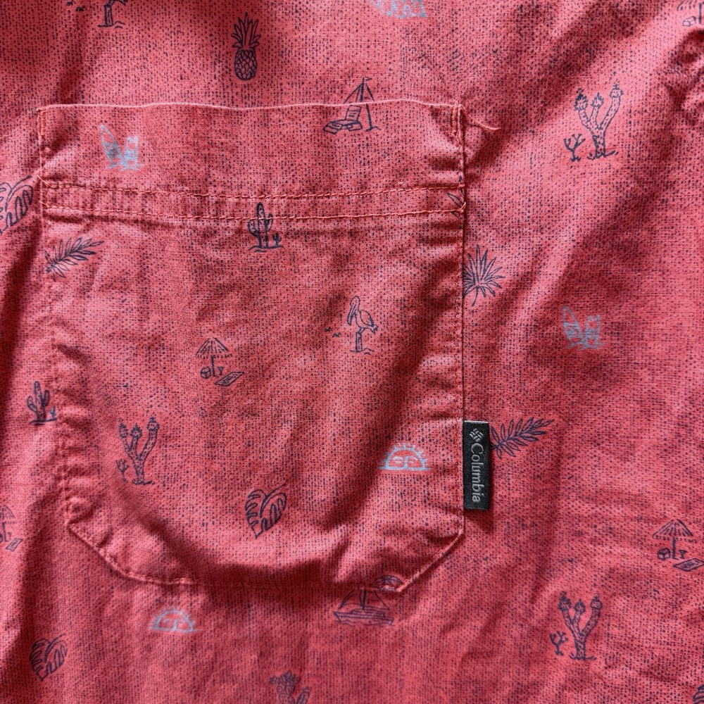 Columbia Red Beach Print Classic Fit Short Sleeve Shirt Size XXL 2XL - Picture 3 of 7
